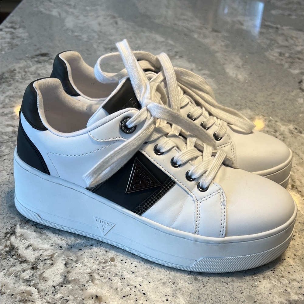 GUESS Sendra White Platform Sneakers - Women’s Size 7 EUC